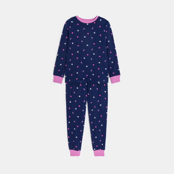 بيجاما قطعتان، اللون أزرق داكن، من الجيرسيه للفتيات